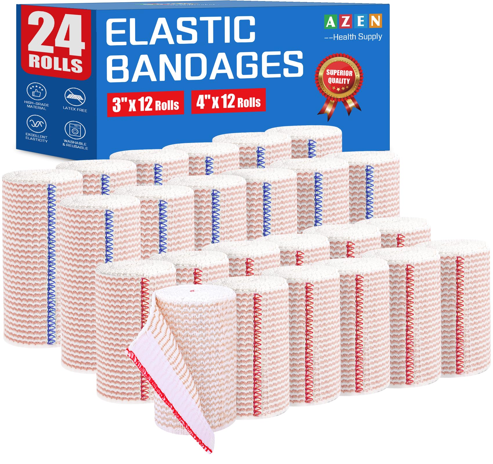 AZEN Premium 24-pack elastic bandage wrap 3inch for versatile leg coverage