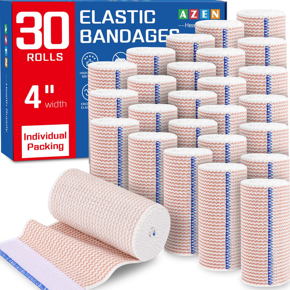 AZEN Premium elastic bandage close-up showing latex-free fabric and stretch for leg support