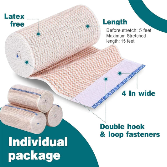 AZEN Premium 4-inch bandage on leg showing leg-to-knee coverage for daily support.