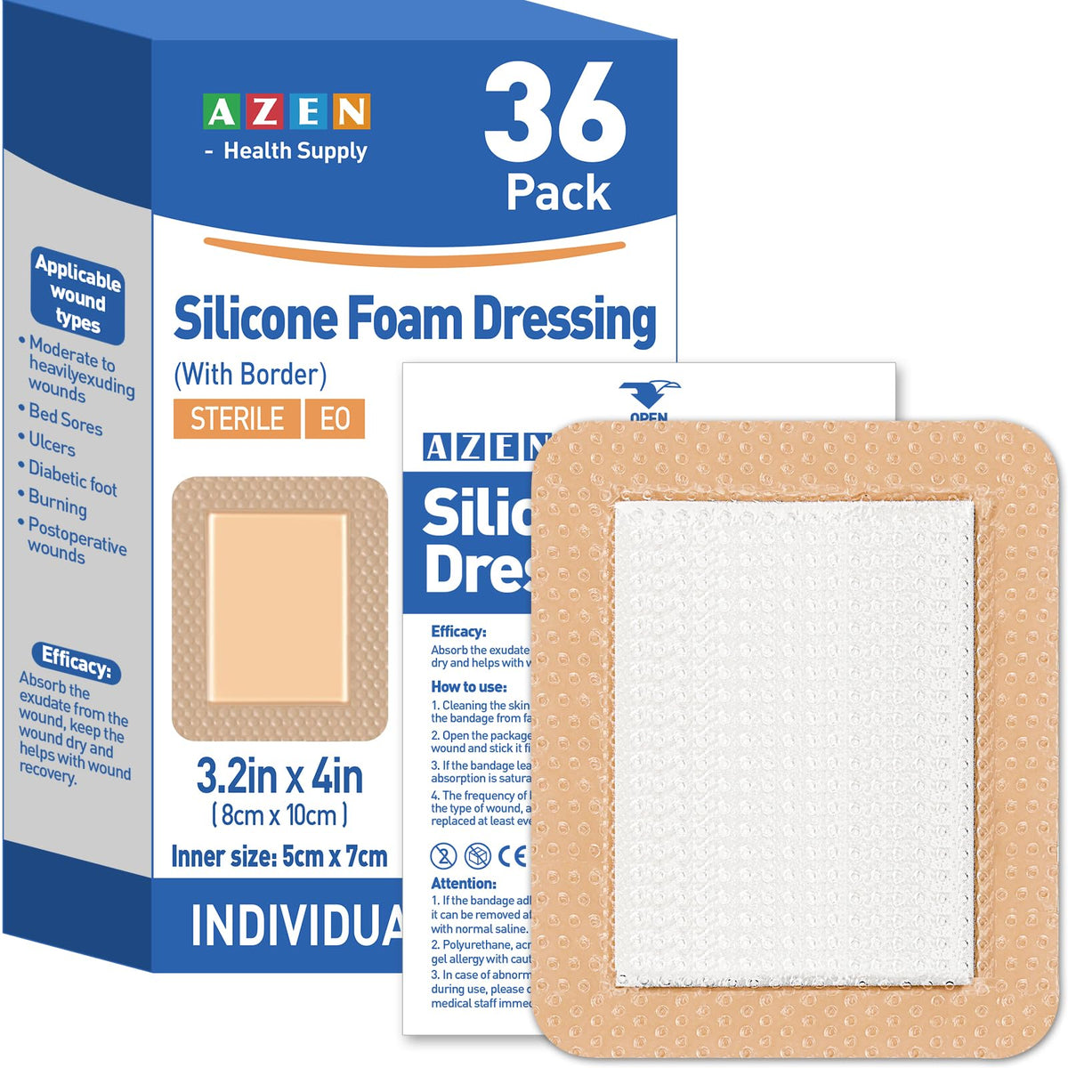 AZEN silicone foam dressing on wound provides protective coverage
