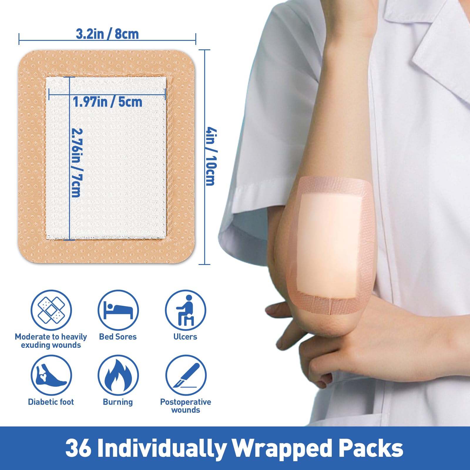 AZEN silicone bandage with absorbent pad for drainage management