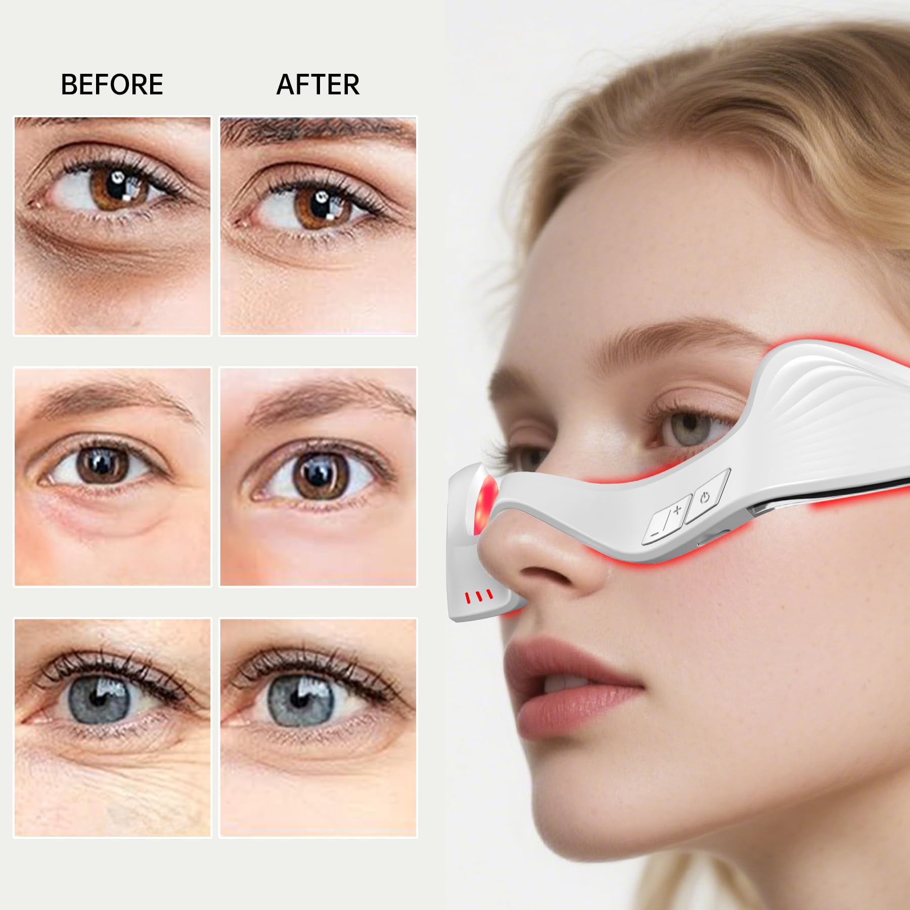 Azhien under-eye light therapy device worn near eyes for gentle rejuvenation