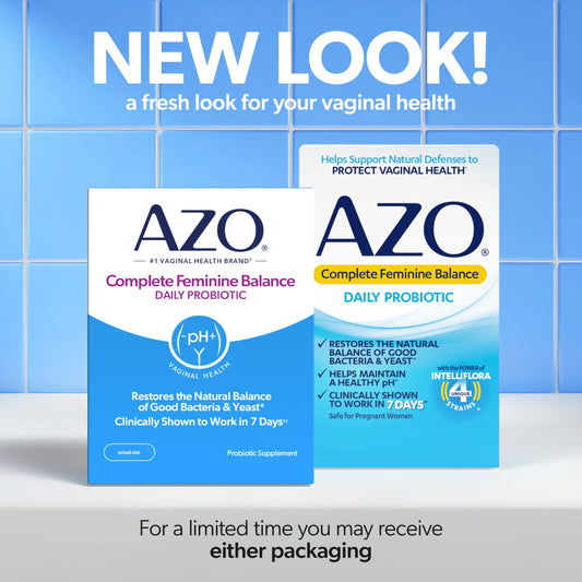 AZO Complete Feminine Balance capsules close-up highlighting Intelliflora blend