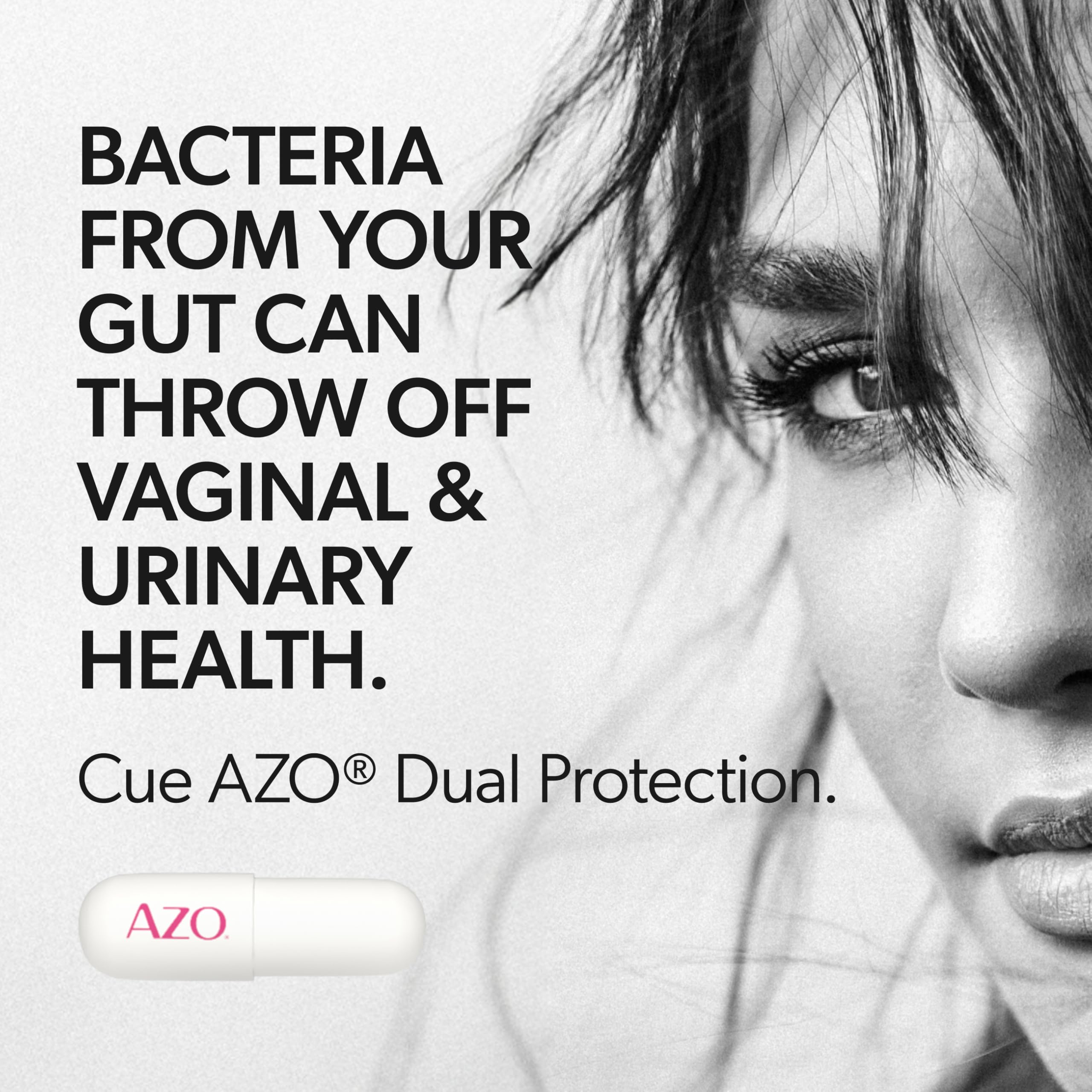 Open AZO Dual Protection bottle reveals capsules for daily use