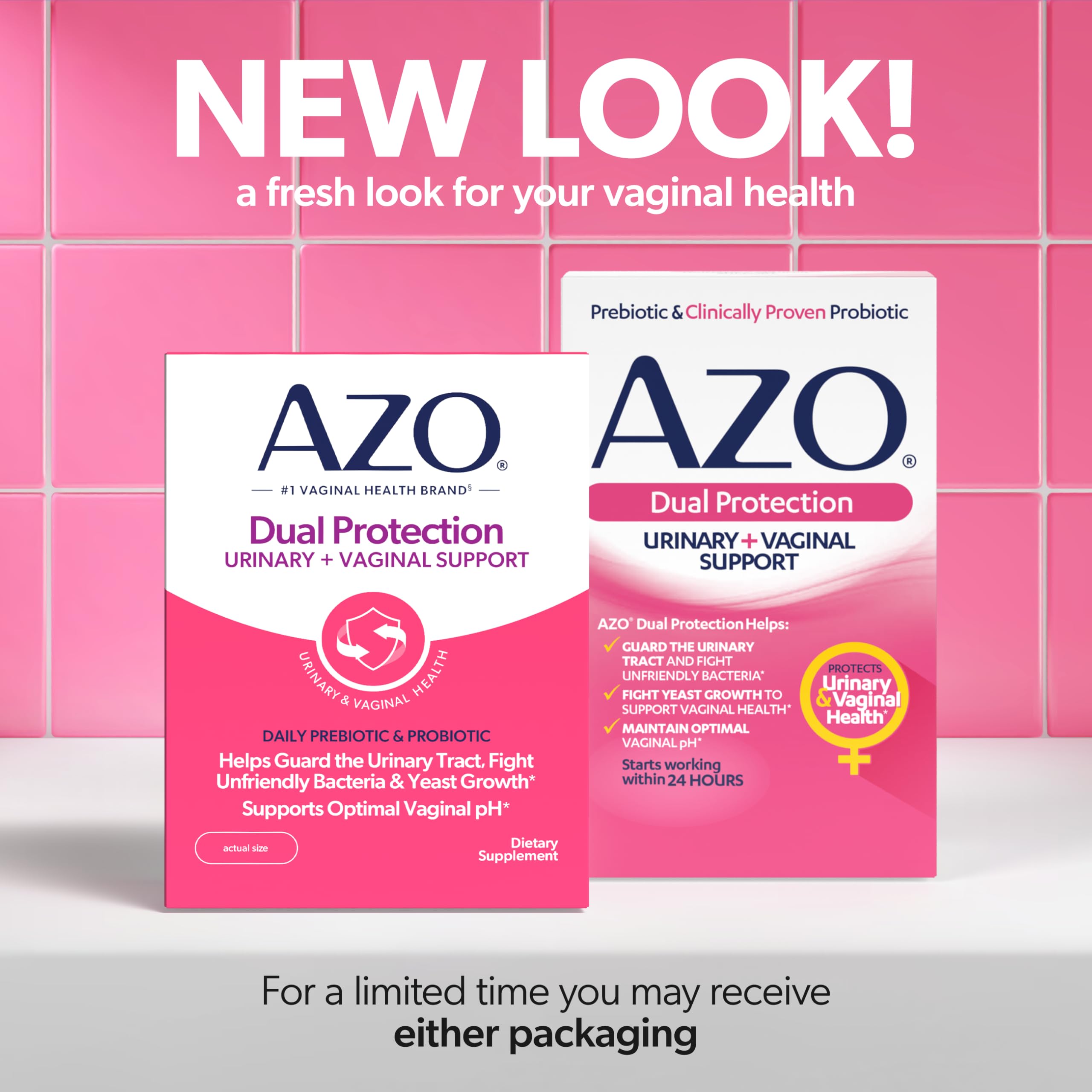 AZO Dual Protection bottle side view compact and portable for on the go routines