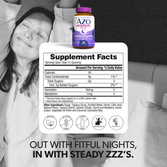 AZO Nighttime gummies on bedside table suggesting restful sleep routine
