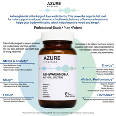 Azure Biogenics ashwagandha capsules for sustained energy and daytime resilience.