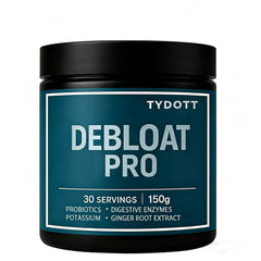AZX TYDOTT Debloat Pro bottle label highlighting gut-friendly blend for daily comfort