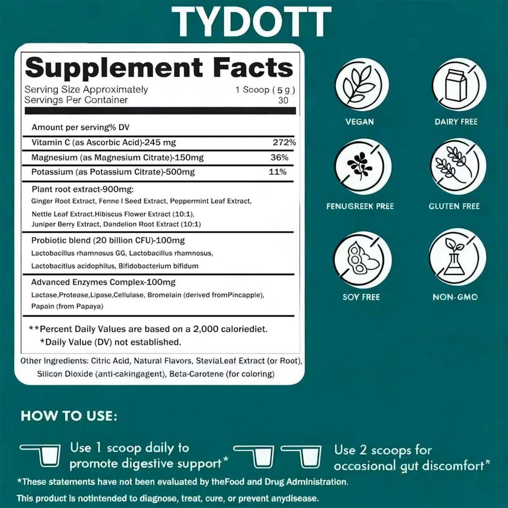 AZX TYDOTT Debloat Pro scoop and glass illustrating convenient serving