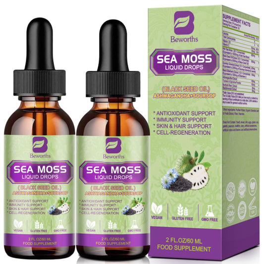 B BEWORTHS Sea Moss Drops bottle for daily energy and immune support.