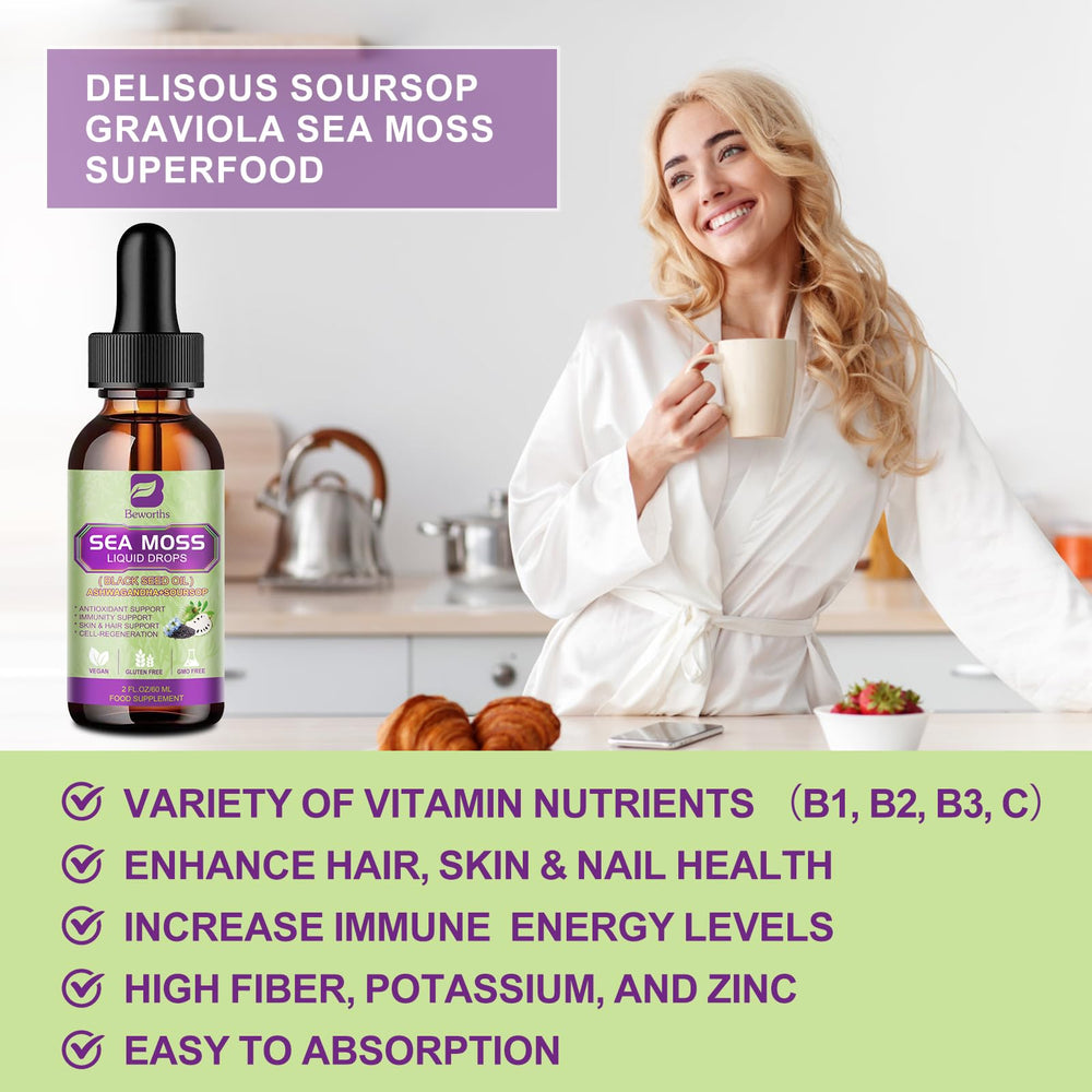 Dropper tip of B BEWORTHS Sea Moss Drops enabling precise daily dosing.