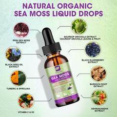 Pouring B BEWORTHS Sea Moss Drops into water for easy daily intake.
