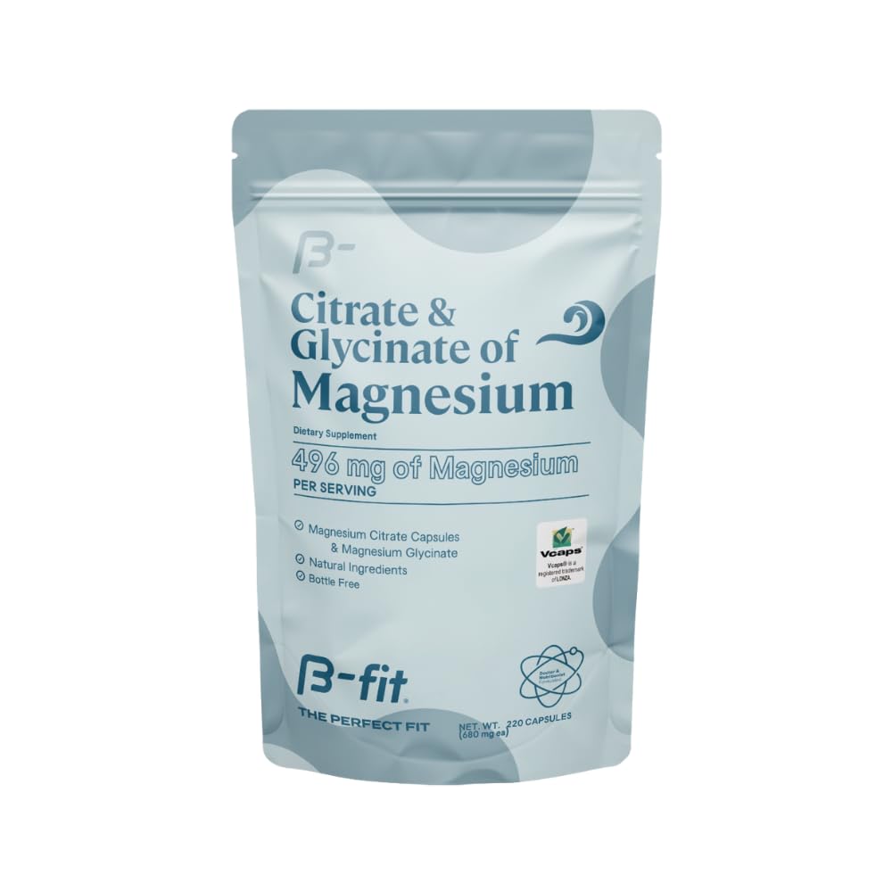 B-FIT B Magnesium Glycinate & Citrate bottle-front showing 220 capsules for daily support