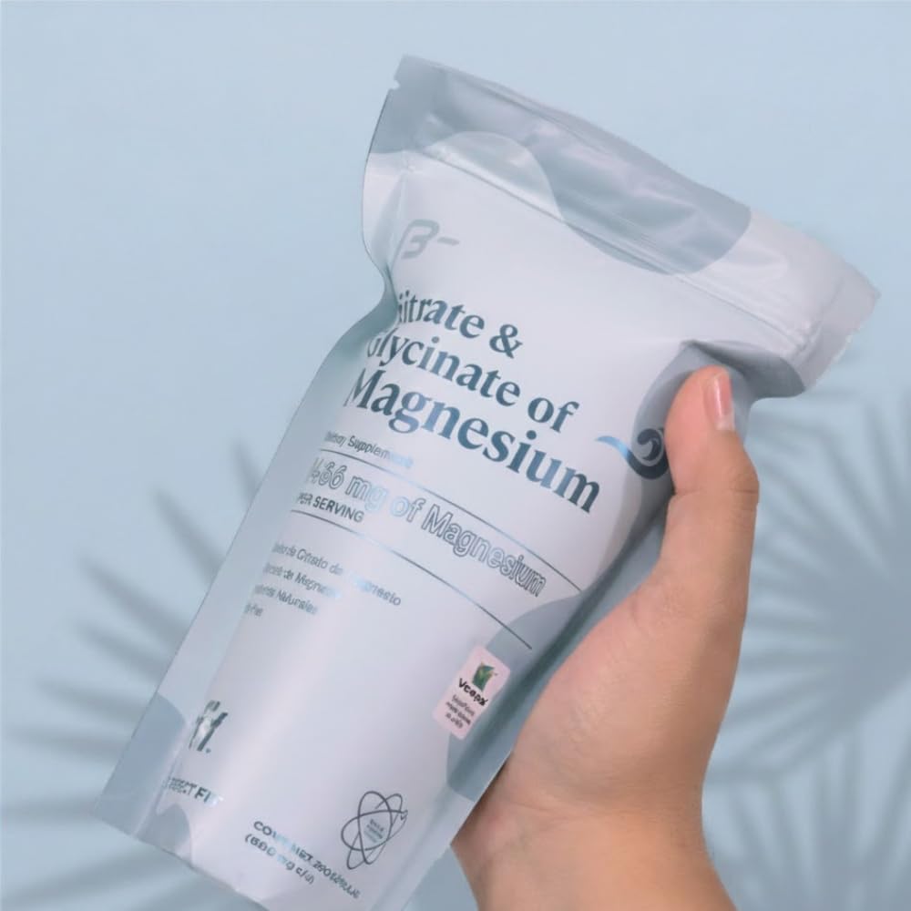 B-FIT B Magnesium Glycinate & Citrate bottle in-use suggesting sleep support and recovery