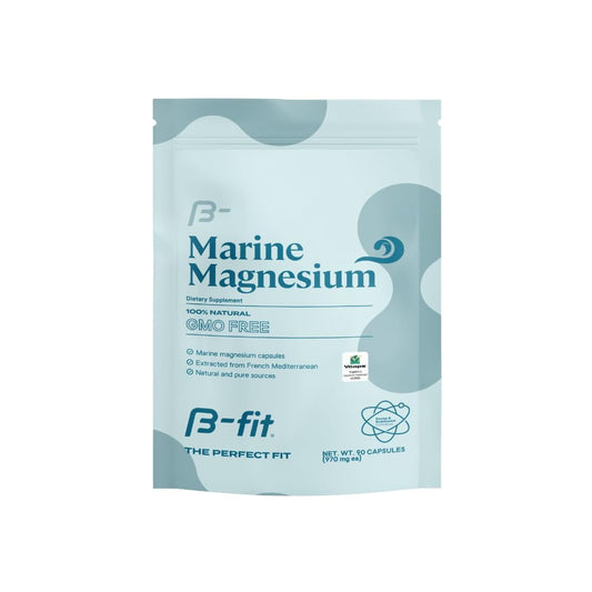B-FIT B Marine Magnesium bottle front with clear label for easy daily supplementation.