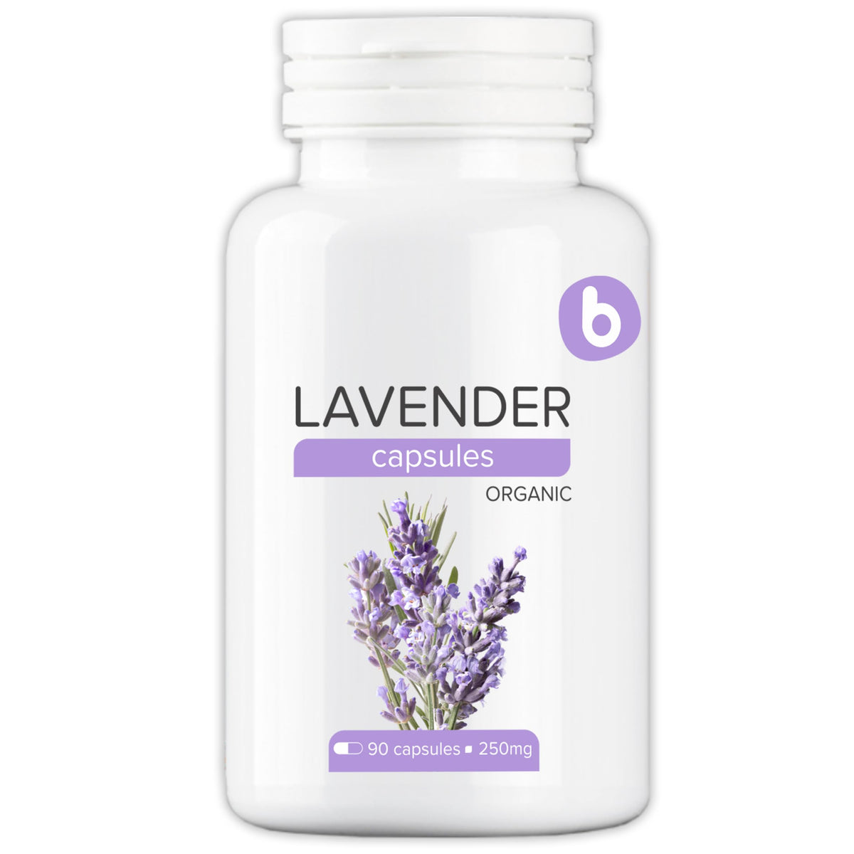 b lavender capsules bottle: convenient daily relaxation and balance.