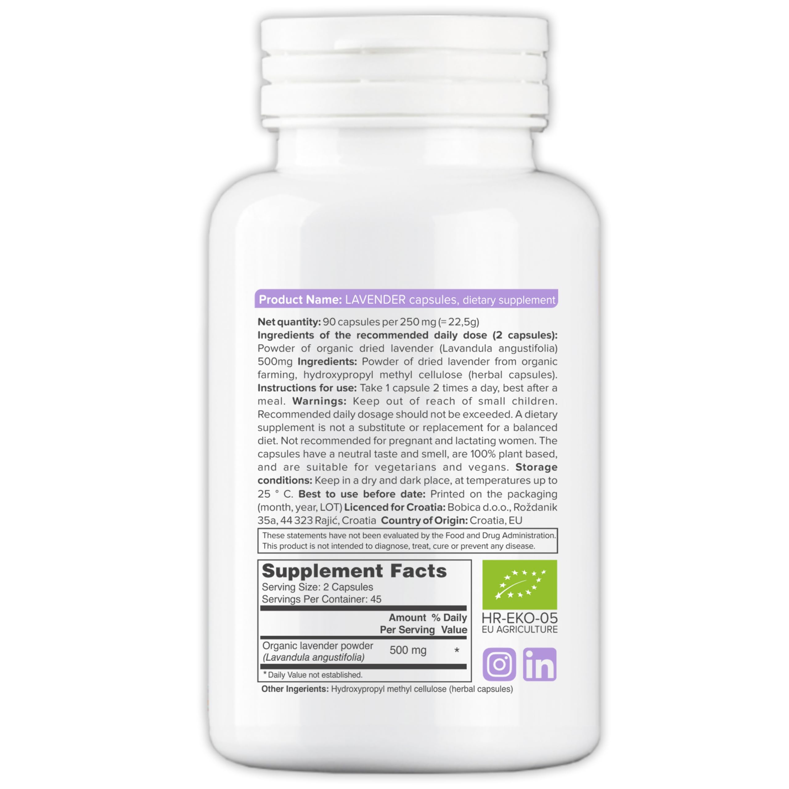 b lavender capsules label closeup: clear ingredients and quality you can trust.
