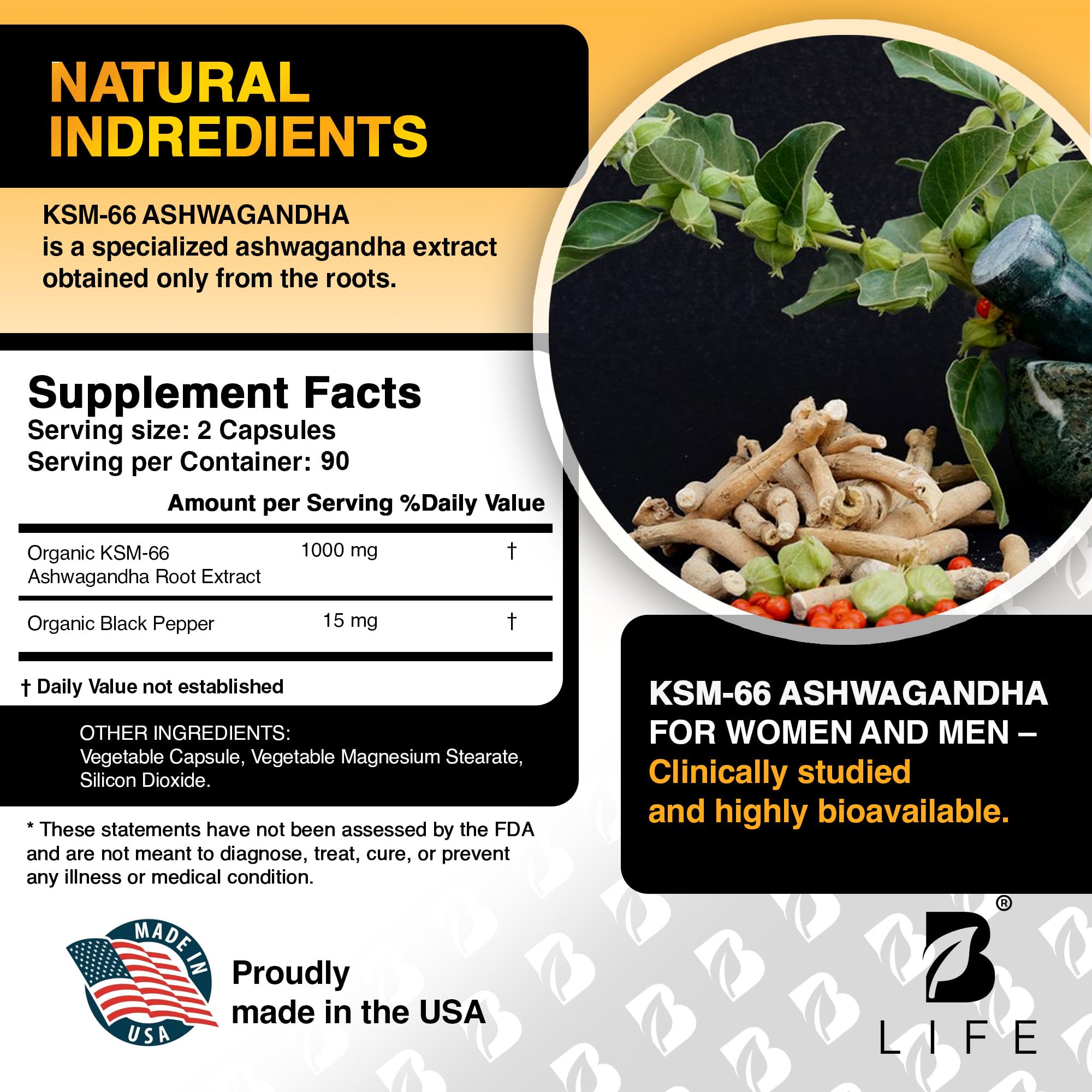 Front-view Ashwagandha bottle emphasizing 180 vegan capsules.