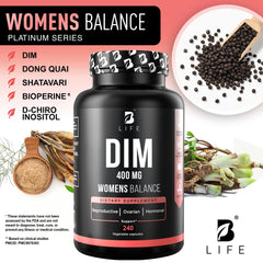 B Life Company label close-up of DIM blend for hormone-friendly daily routine.