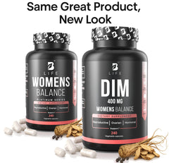 B Life Company packaging scene communicates a complete hormone balance routine.