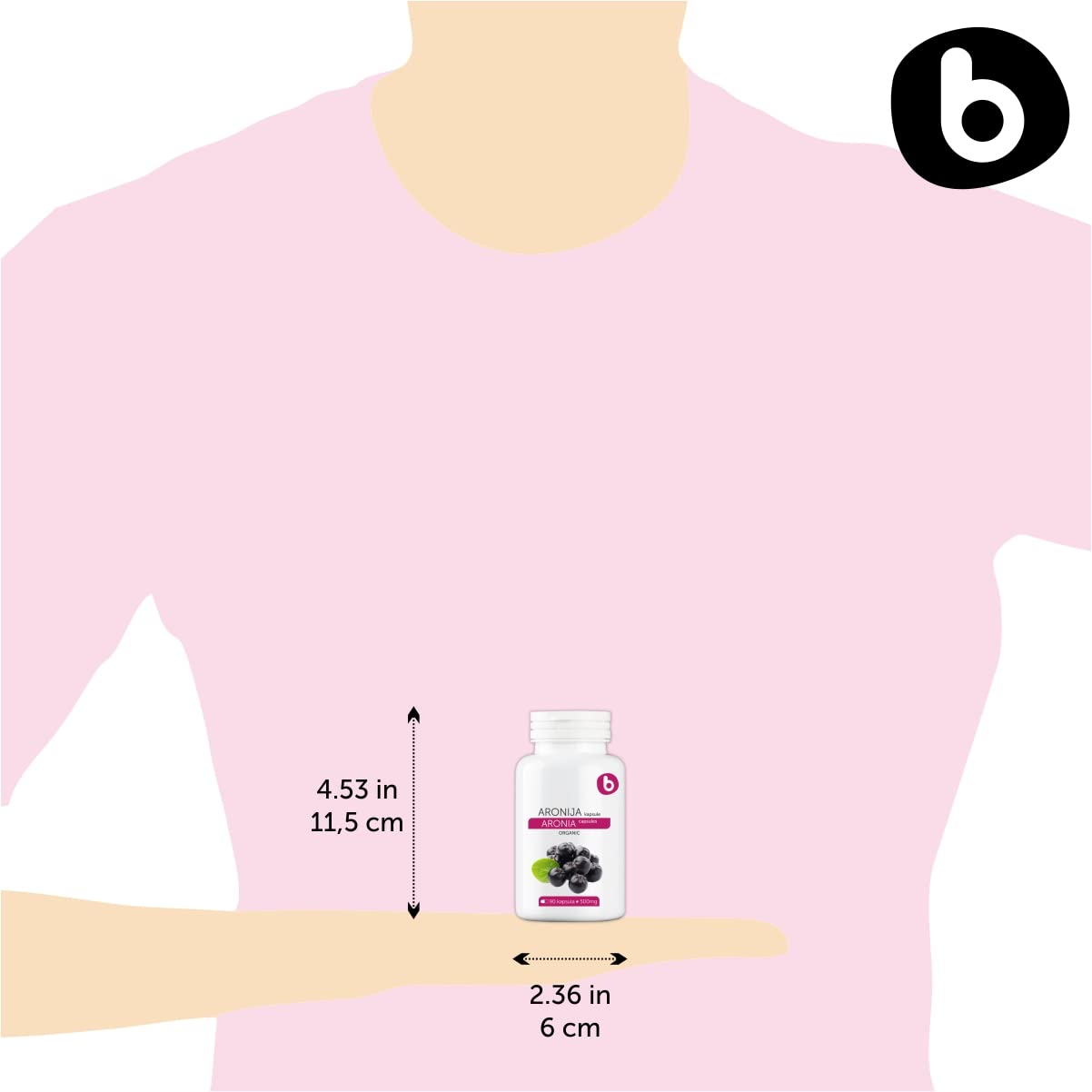 b Organic Aronia Berry Capsules gluten-free marking on box suitable for sensitive diets