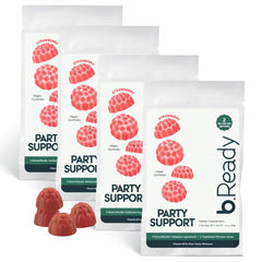 b.Ready Hangover Relief Strawberry Gummies on a bright counter, offering convenient morning recovery and elevated energy