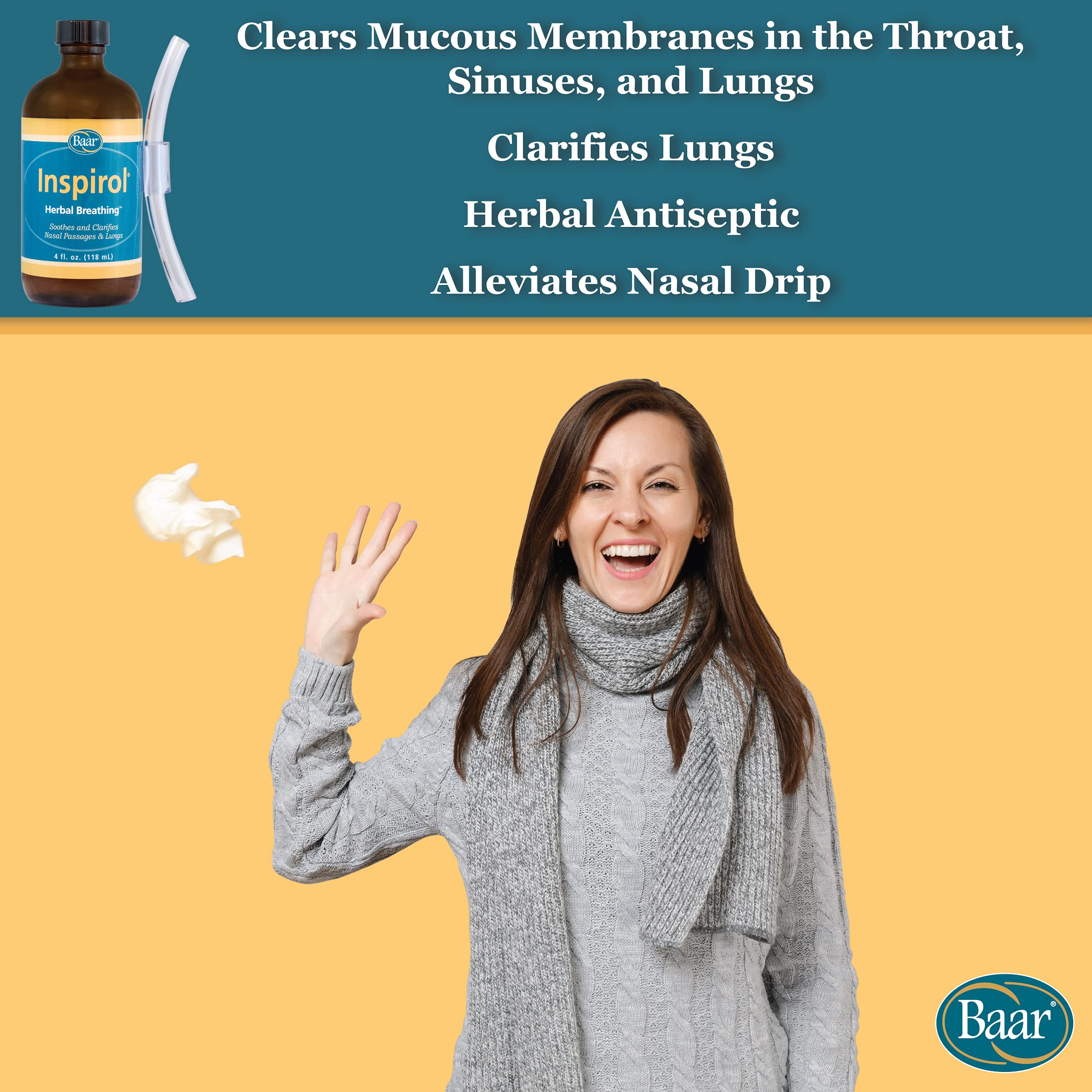 Baar Inspirol Herbal Breathing liquid close-up in amber bottle