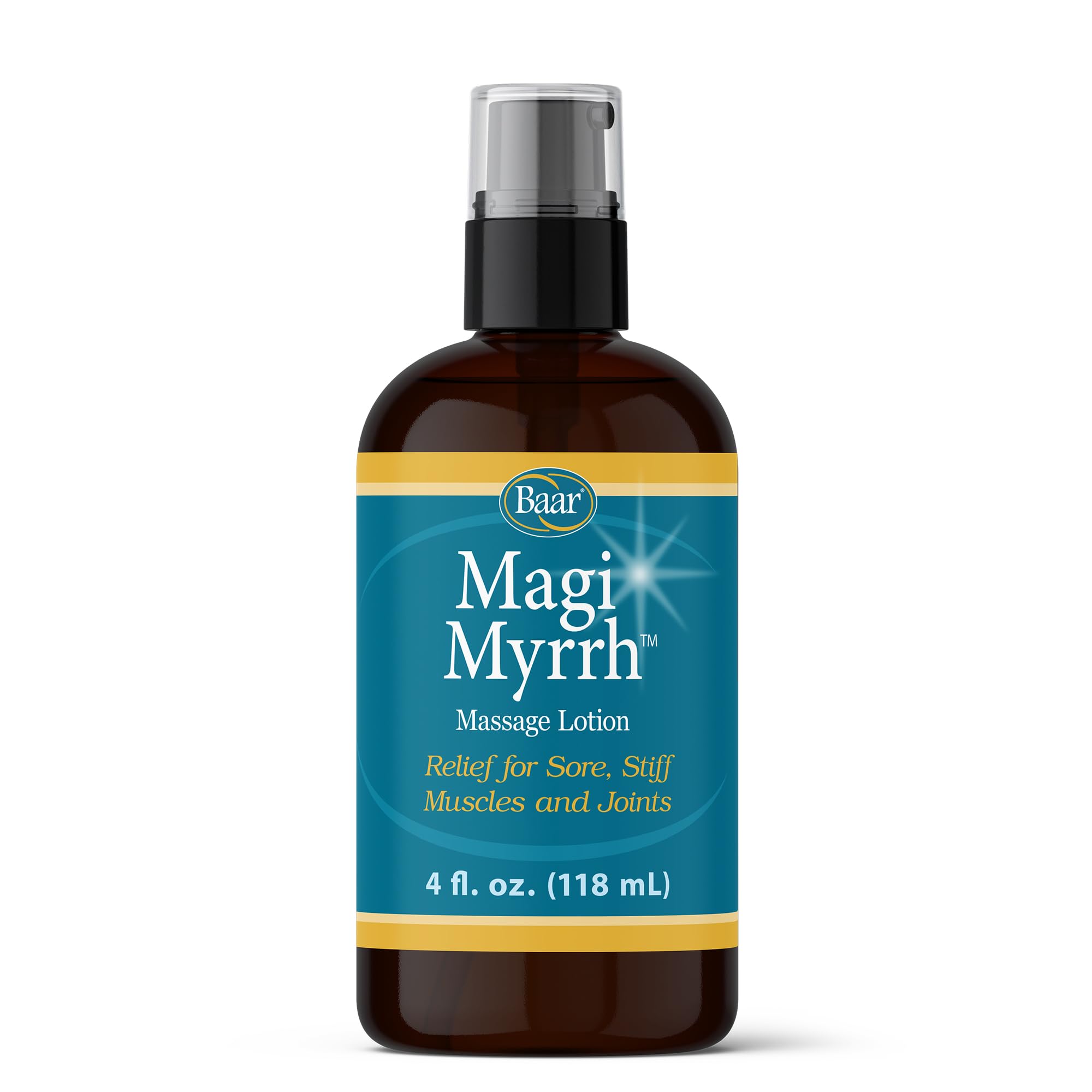Baar Magi Myrrh Massage Lotion bottle close-up for easy application