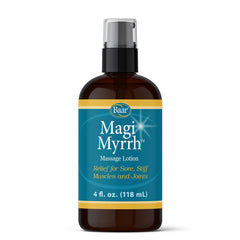 Baar Magi Myrrh Massage Lotion bottle close-up for easy application