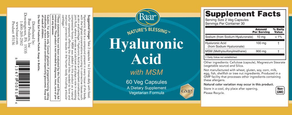 Baar Nature's Blessing HA/MSM VCaps pour demonstrates easy daily use for hydration and joints.
