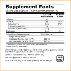 Baar Omega-3 1000mg nutrition facts panel; features high quality fish oil concentrate.
