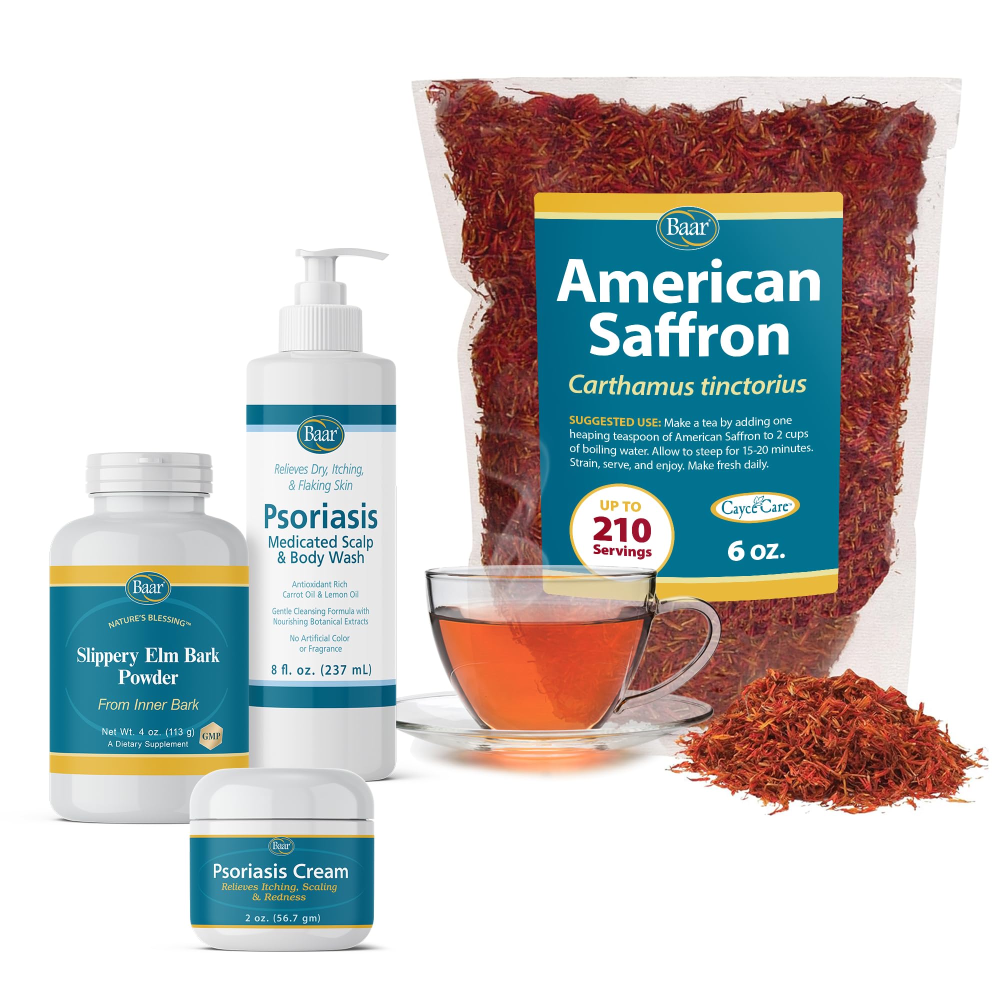 Baar Psoriasis Care Kit front view showing all four items for a complete routine