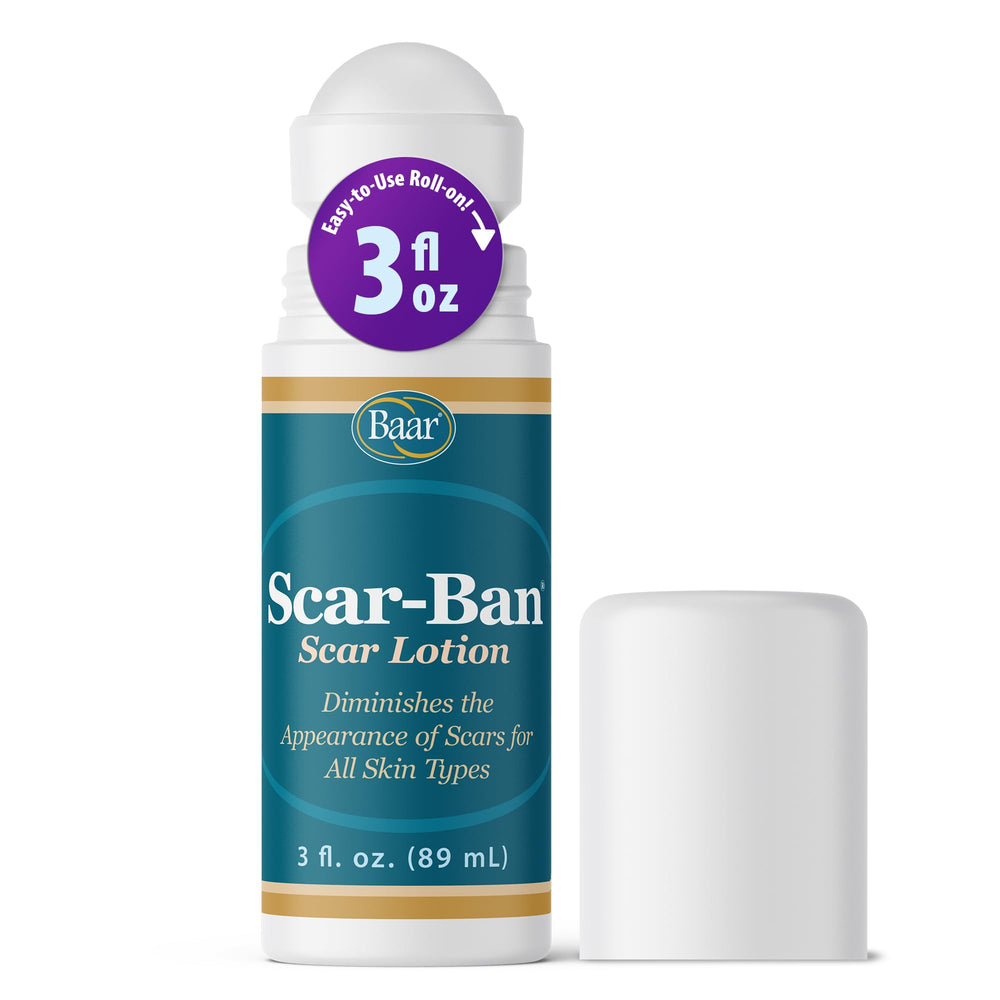 Baar Scar Ban Roll On bottle front for convenient on-the-go scar care and moisturization