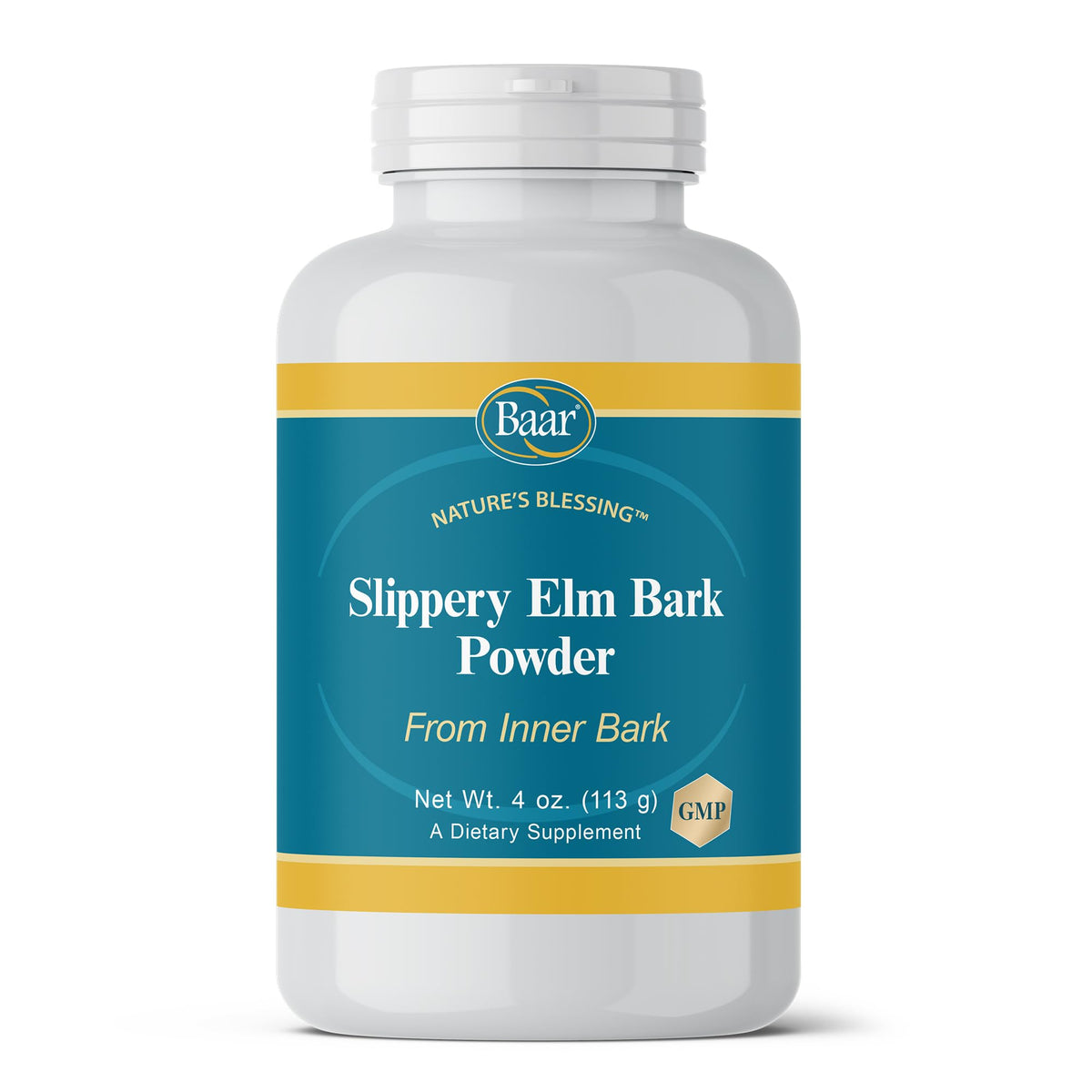 Baar Slippery Elm Powder jar showing whole-bark powder for daily fiber use