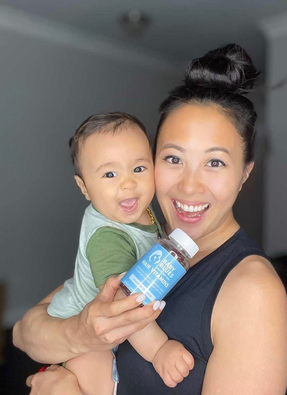 Baby Blues morning-routine shot promotes easy daily use for new moms.