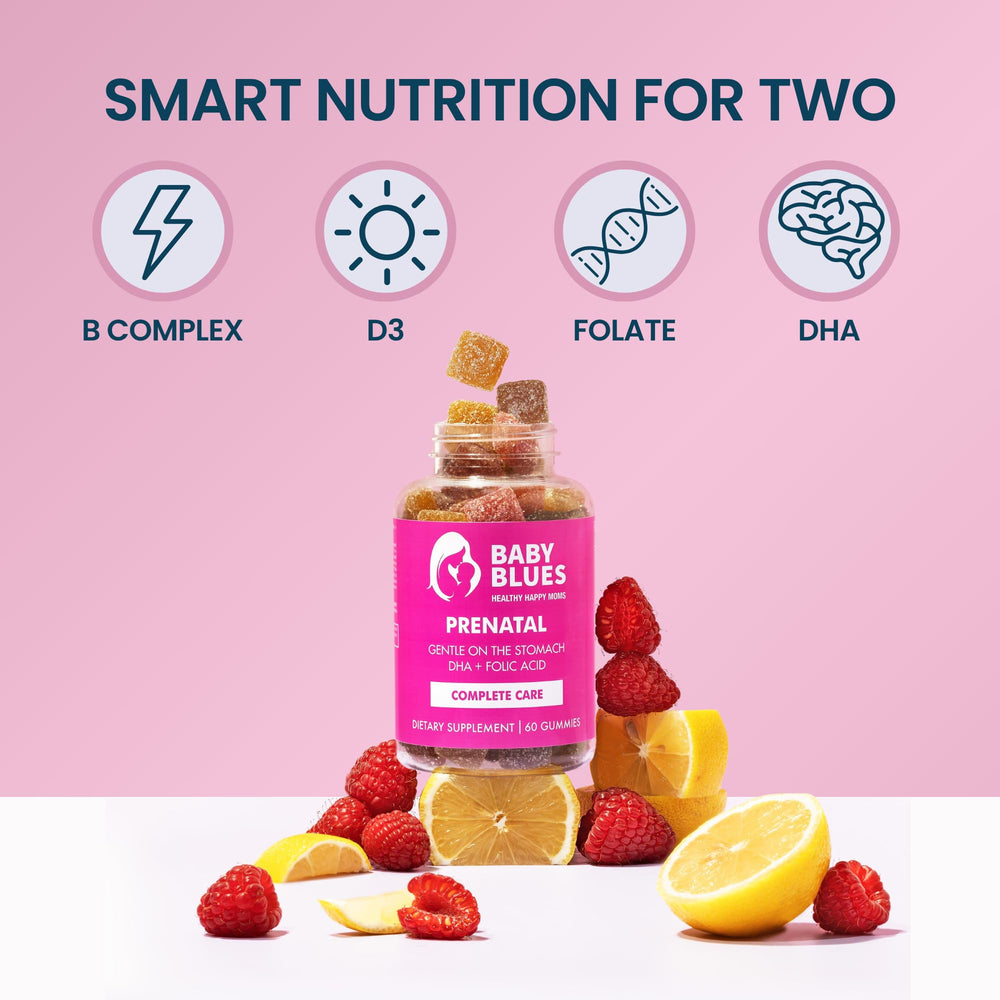 Baby Blues Prenatal Gummies DHA and EPA from tested fish oil on the label