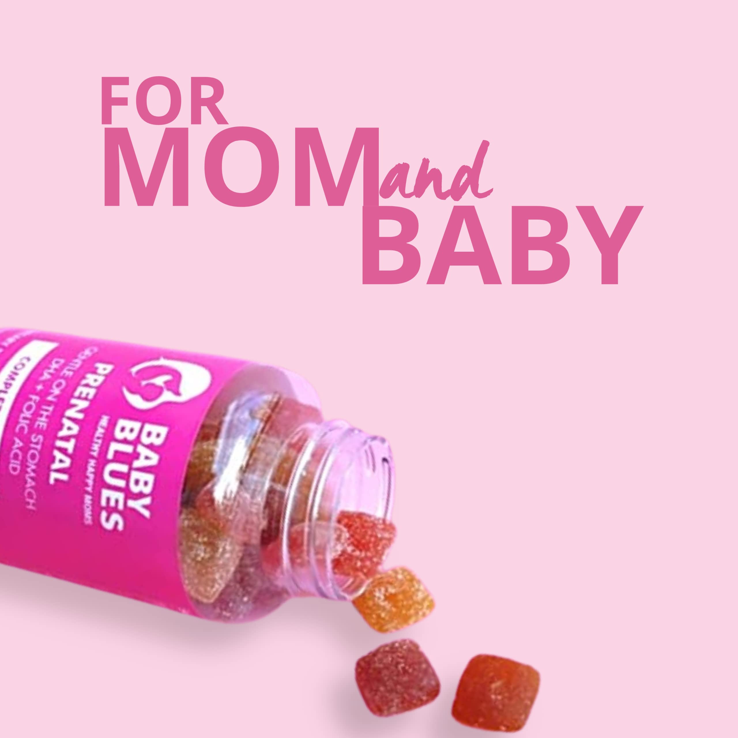 Gluten-free and non-GMO Baby Blues Prenatal Gummies packaging