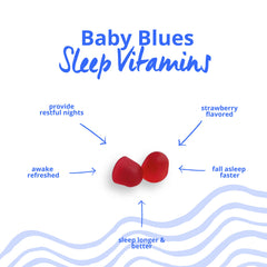 Baby Blues strawberry gummy close-up highlighting fruity flavor for easier nightly routine
