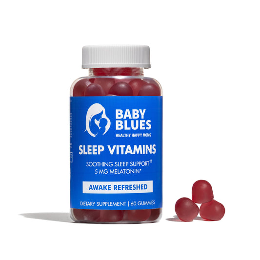 Baby Blues Sleep Vitamins for Moms strawberry gummies packaging — easy nightly ritual for restful nights
