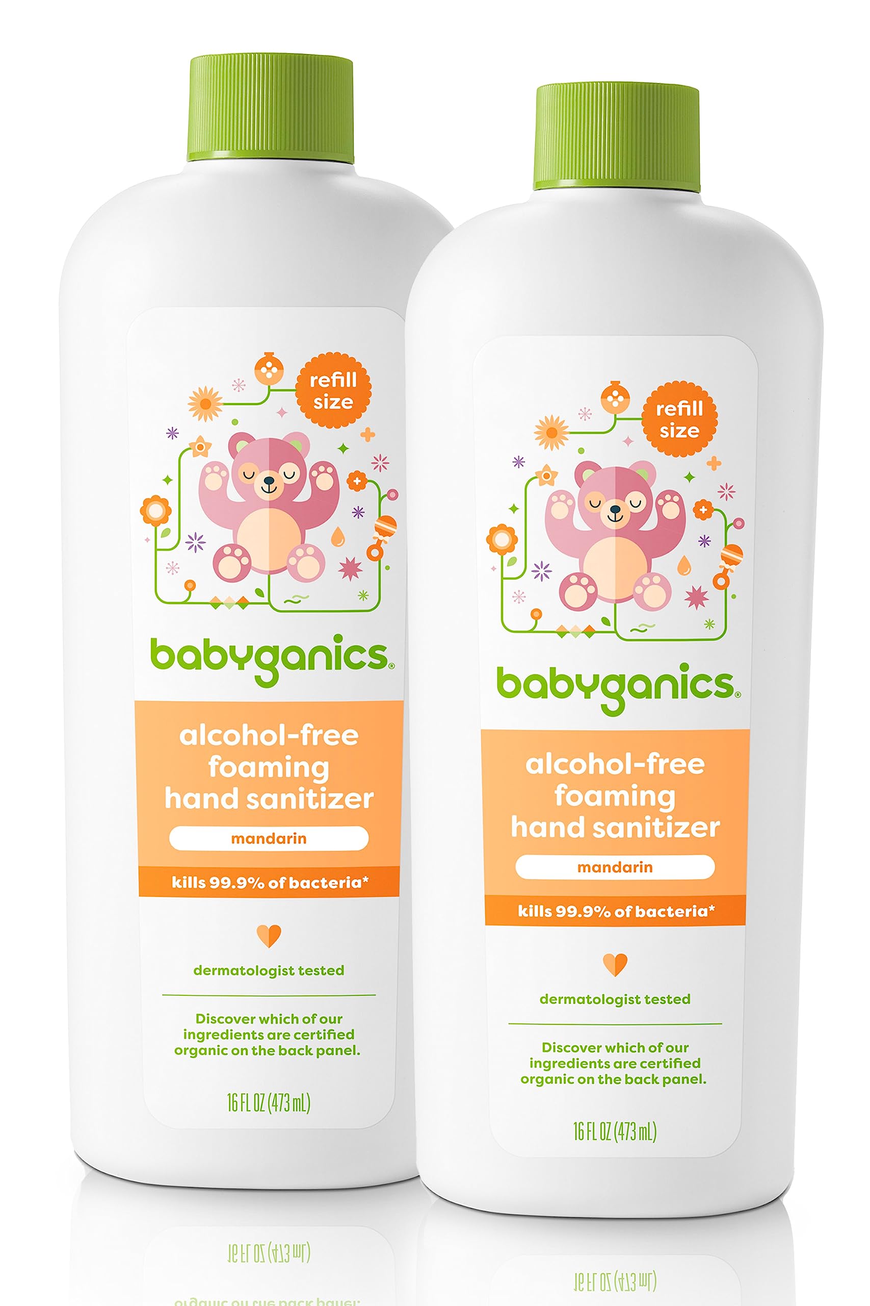 Babyganics foaming sanitizer refill bottle with alcohol-free moisturizing formula for gentle hands