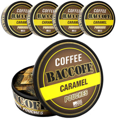 BACC OFF caramel coffee pouches can front shows bold aroma and quick energy.