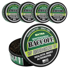 BACC OFF Extra Wintergreen Energized Fine Cut can front view highlighting bold flavor.