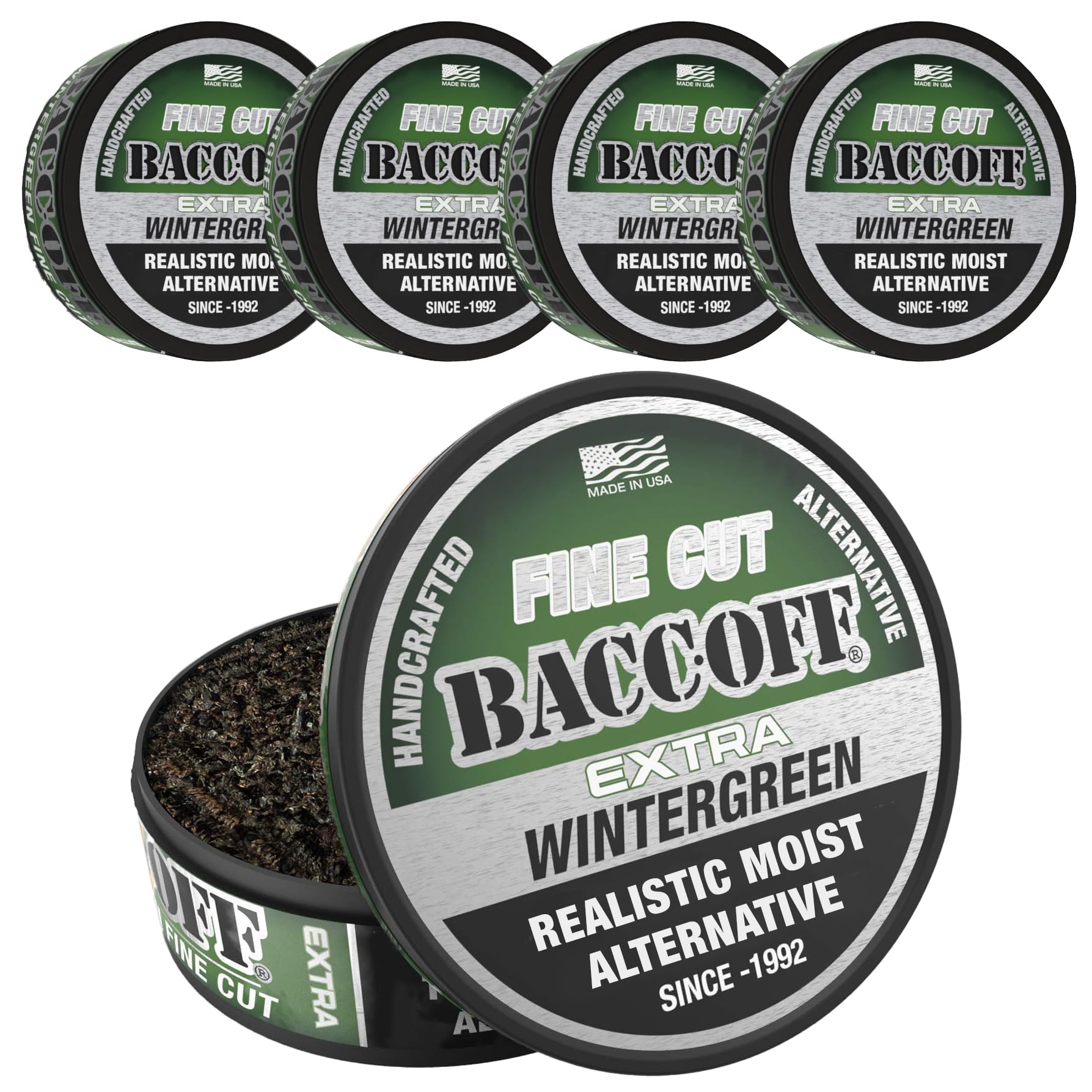 BACC OFF Extra Wintergreen Fine Cut can showing bold flavor for daily use.