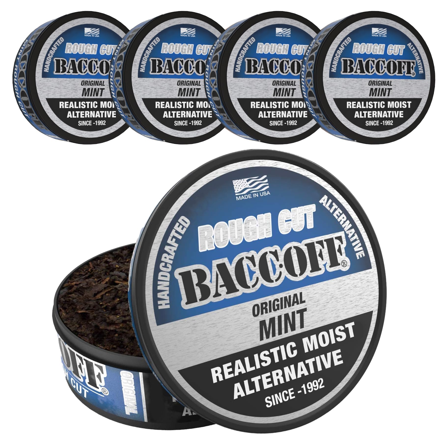 BACC OFF Mint Rough Cut can close-up shows bold icy mint flavor for quick refresh
