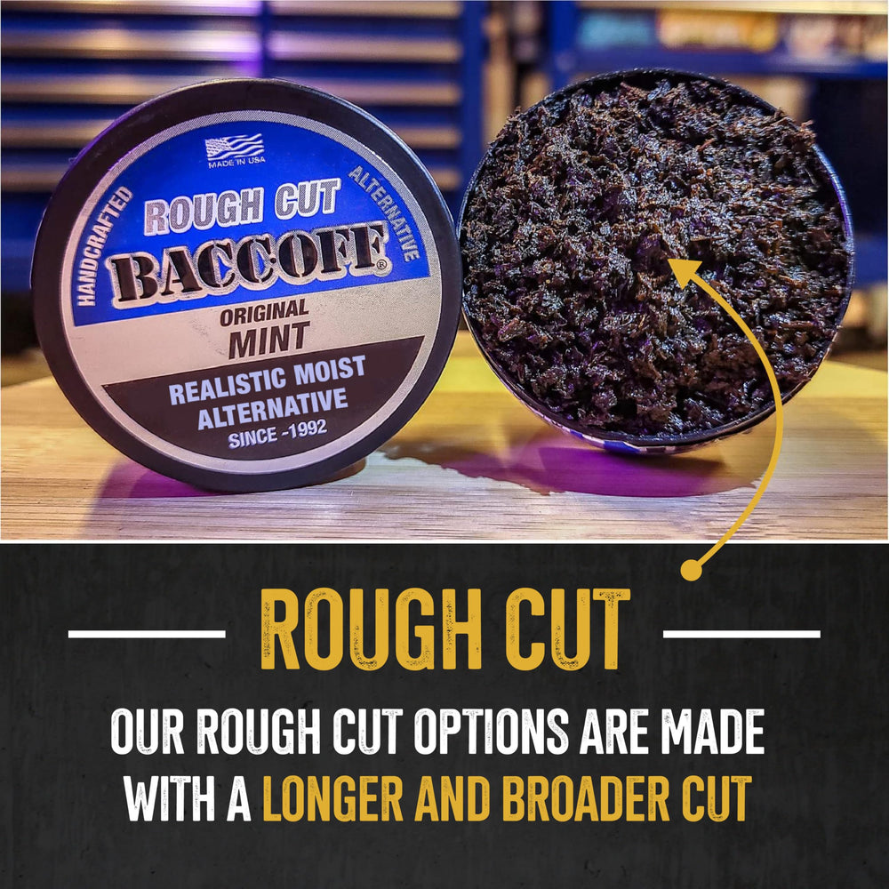 BACC OFF Mint Rough Cut pinch-action image emphasizes familiar can easy use