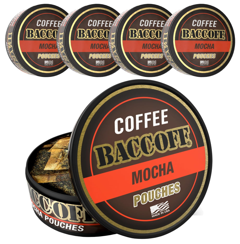 BACC OFF Mocha coffee pouches can front shows convenient energy on the go.