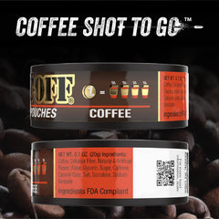 BACC OFF Mocha coffee pouches close-up label emphasizes flavor authenticity.