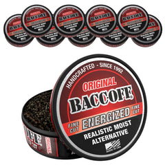 BACC OFF Original Energized Fine Cut can front with bold flavor and energy vibe.