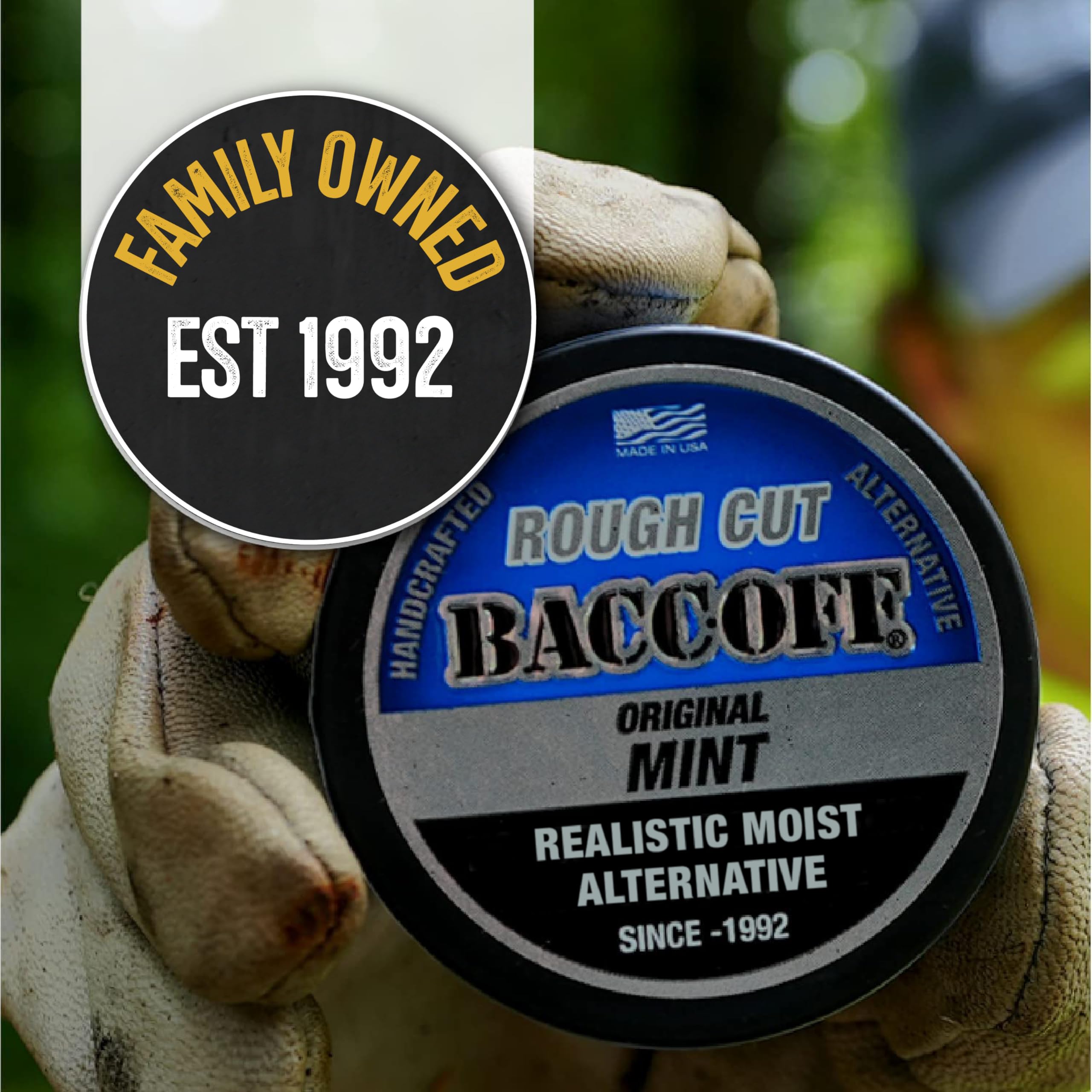 BACC OFF Mint Rough Cut can dispense shows crisp mint texture for casual use.