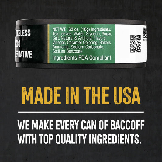 BACC OFF Wintergreen pouches packaging detail shows classic can design
